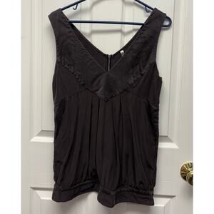 Yaya Aflalo Top Black Silk Tank Zip Blouson V Neck Size M New York Style Boho